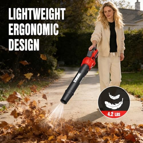 EWORK 20V 700CFM Cordless Leaf Blower with 2×4.0Ah Batteries and Charger | 2-Speed Adjustable Powerful Handheld Electric Leaf Blowers for Lawn Care