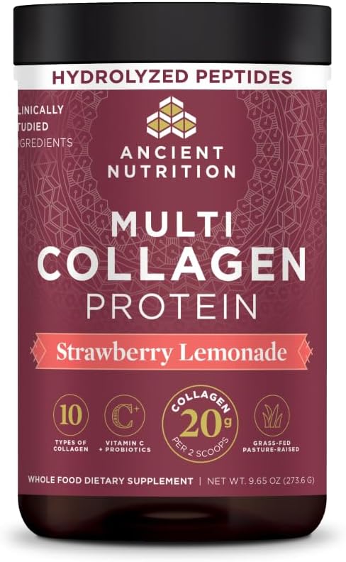 Ancient Nutrition Multi Collagen Protein Powder, 5 Types of Food Sourced Collagen, Providing Types I, II, III, V, and X, 16.2 Ounce
