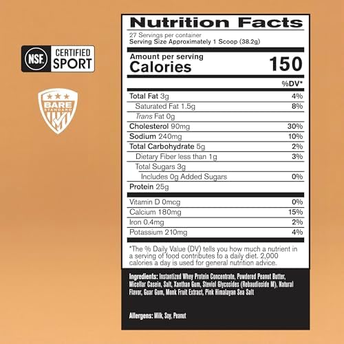 BARE PERFORMANCE NUTRITION, BPN Whey Protein + Casein Protein Powder Blend, Vanilla, 25g Protein per Serving Supports Lean Muscle Recovery