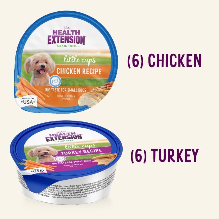 Health Extension Little Cups Grain-Free Wet Dog Food, Small Breed - Variety Box (6 Chicken/6 Turkey) 3.5 oz - Easy to Digest