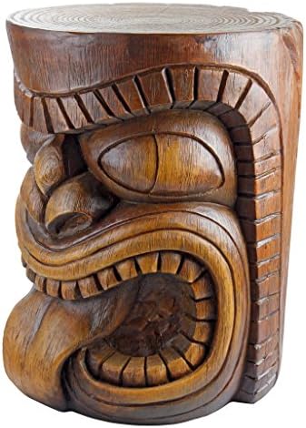Design Toscano Grand Tiki Face Kanaloa Teeth Indoor/Outdoor Side Table Statue, Patio, Bar, Den, 20 inch tall, Cast Stone Resin, Woodtone Finish