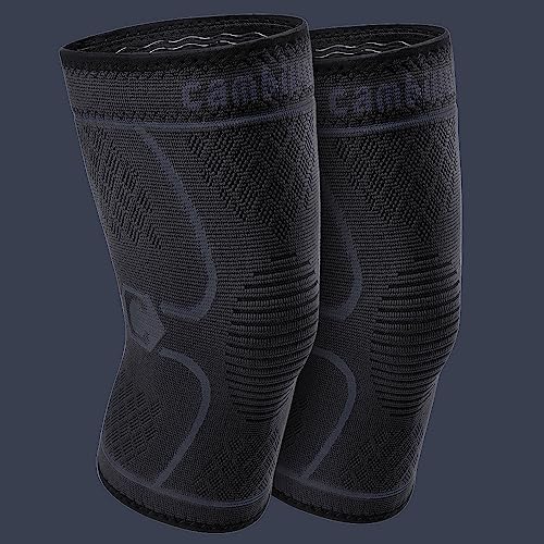 CAMBIVO 2 Pack Knee Braces for Women & Men, Knee Compression Sleeves for Knee Pain Relief, Knee Support with Non-Slip Silicone, Breathable, for Running, Workout, Weightlifting & Daily Use, Arthritis Support (Black, Medium)