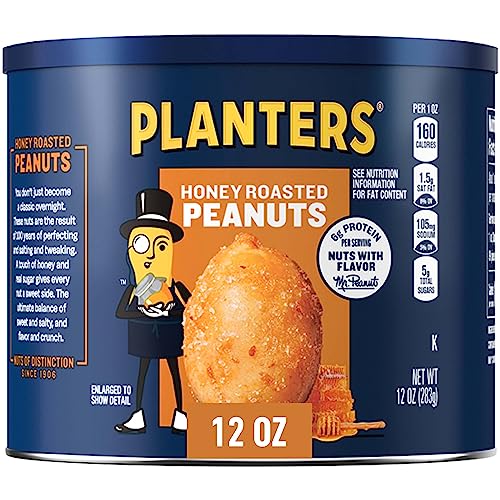 PLANTERS Salted Peanuts, Plant Based Protein Snacks, 12 Oz (1 Ct) | Roasted Salted Nuts. Resealable Canister. Snacks for Adults. Party Mix, Party Snacks