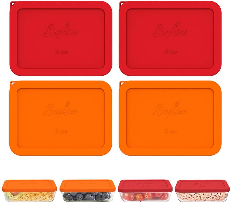 SOPHICO 3 Cup Rectangle Silicone Replacement Lids for Pyrex 7210-PC Glass