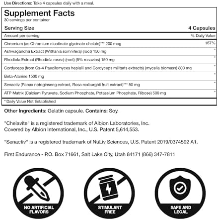 FIRST ENDURANCE OptygenHP - Premium Endurance Supplement | Boost Power | Increase Performance and Endurance | Improves Oxygen Utilization| 120