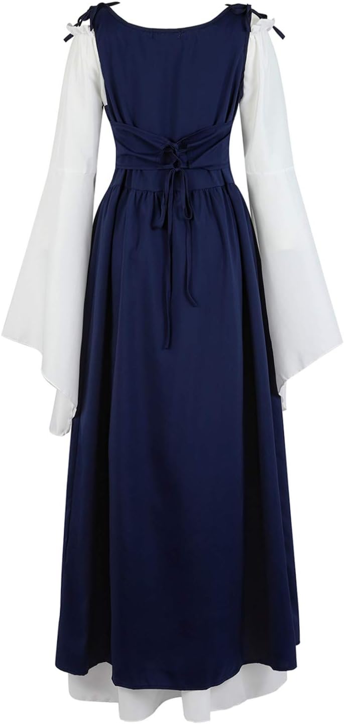 Kranchungel Renaissance Costume Women Dress: Flowy Long Sleeve Medieval Dress for Renaissance Faires & Medieval Festival