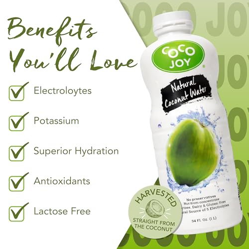 CoCo Joy Natural Coconut Water, Low-Calorie, High-Calcium, Nutrient-Rich Drink 12 pack