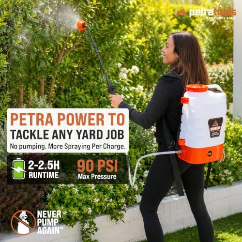 PetraTools 3 Gallon Battery Powered Backpack Sprayer - 2.5 Hour Runtime