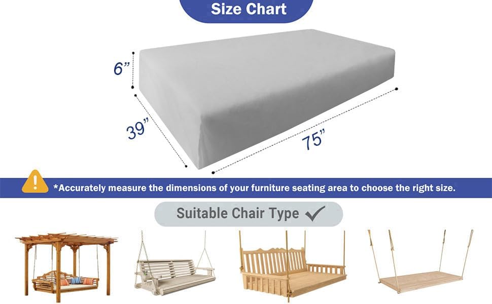 Prolinemax Twin Size 75x39x6 Outdoor Foam Daybed Mattress High Density 1.8 PCF Medium Firm for Patio Daybed Porch Swing Bed