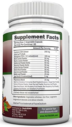 KIDNEY CLEANSE - Detox and Support For Urinary Tract, Bladder and Kidneys - All Natural Herbal Supplement Formula With Organic Cranberry, Astragalus
