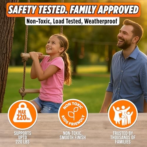 Wooden Rope Ladder for Kids - 6ft Tree Climbing Ladder with Carabiners
