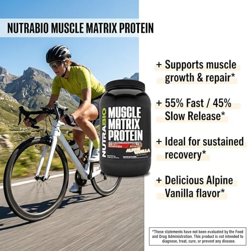 NutraBio Muscle Matrix Protein Powder - 25g of Protein Per Scoop - Whey Isolate and Micellar Casein Combo for Fast and Slow Release - Vanilla - 2 Pounds, 28 Servings