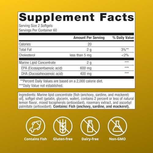 Metagenics OmegaGenics EPA-DHA 500 - High Potency Fish Oil Supplement for Cardiovascular Health* - Sustainably Sourced & Purity Tested - Non-GMO & Gluten-Free - 120 Softgels