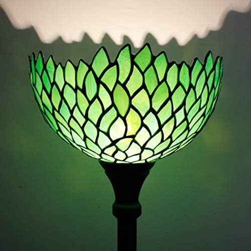 WERFACTORY Tiffany Floor Lamp Torchiere Green Wisteria Stained Glass Light | 12X12X71 Inches Pole Standing Corner Torch Uplight Decor Bedroom Living