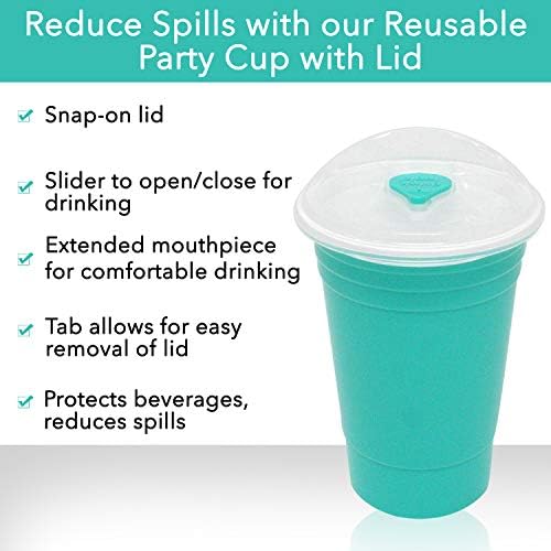 Rolling Sands Reusable BPA-Free 16 Ounce Blue Party Cups with Lids - 2 Pack, Made in USA