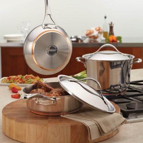 Anolon Nouvelle Stainless Steel Cookware Pots and Pans Set, 10 Piece | Stainless Steel Cookware Set with Lids, Oven Safe to 500°F, Durable Everyday Cooking, Dishwasher Safe