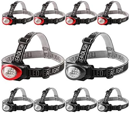 Lichamp Headlamp, 10 Pack 12 LED 3 Mode Portable Head Lamp Flashlight, Outdoor Lightweight Durable Headlight for Running, Camping, Reading, Fishing