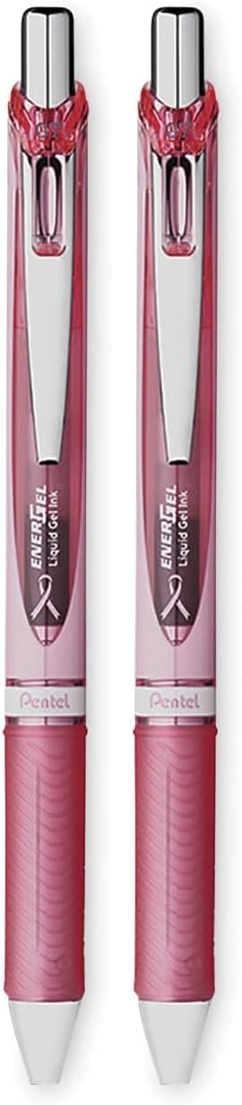 Pentel Pink BCA EnerGel Retractable Liquid Gel Pen, (0.7mm), Medium Line, Metal Tip, Pink Barrel, Black Ink, Pack of 3 (BL77PBP3A-BC)