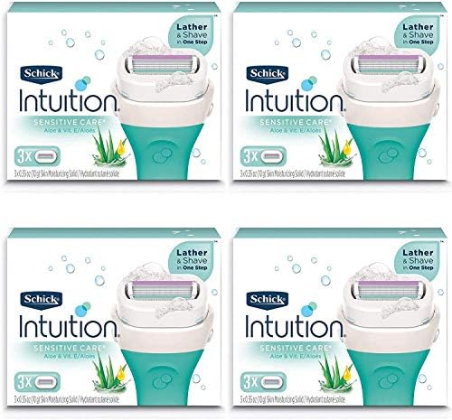 Schick Intuition Pure Nourishment Womens Razor Refills with Coconut Milk and Almond Oil, 3 Count (Pack of 4) | Pack of 4, Coconut Milk, Almond Oil