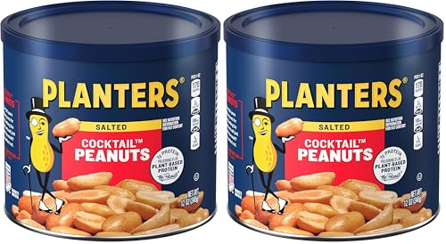 PLANTERS Salted Peanuts, Plant Based Protein Snacks, 12 Oz (1 Ct) | Roasted Salted Nuts. Resealable Canister. Snacks for Adults. Party Mix, Party Snacks