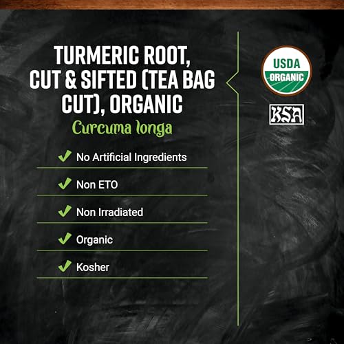 Frontier Co-op Organic Turmeric Root (Tea Bag Cut) Cut and Sifted, 16 Oz, Bulk Bag, Kosher Certified - For Pickling Brines and Brewed Tea
