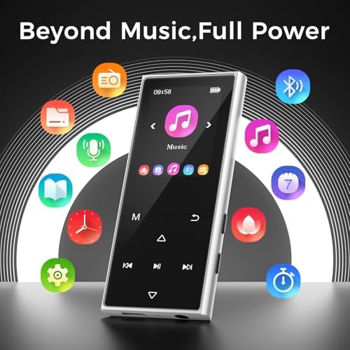 128GB MP3 Player with Bluetooth 5.4, AGXOV Music Player with Built-in HD Speaker, FM Radio, Voice Recorder, HiFi Sound, E-Book, Earphones Included