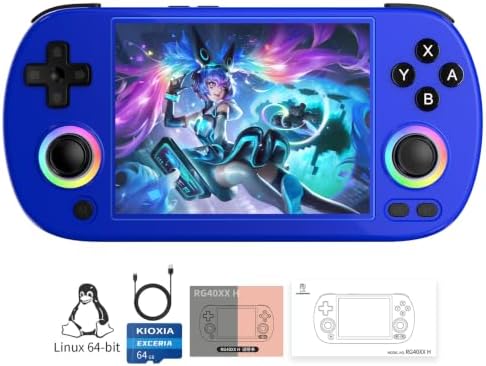 Doriteney RG40XX H Retro Handheld Game Console 4.0-inch IPS Screen Linux System Game Player 64GB Card Preloaded 5000+ Games RGB Lighting 3200mAh Battery RG40XX H-Black