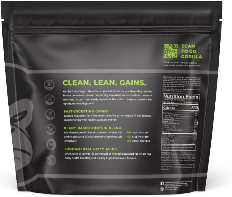 Gorilla Gulps – Mocha Vegan Mass Gainer – 5 lb Natural High Calorie Protein Powder – GMO, Gluten, Dairy