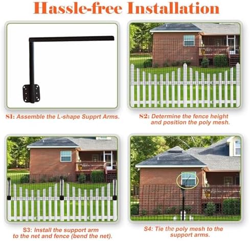 50FT Cat-Proof Fence Topper System 24" Horizontal Outreach Steel Extender Anti-Climb Conversion Kit for Brick/Wood/Vinyl/Metal Fences Pet Safe