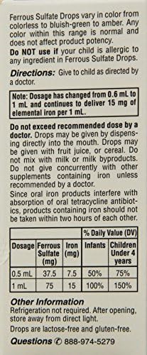 Ferrous Sulfate Iron 15mg/ml Supplement Drops 50ml Bottle -Pack of 3-