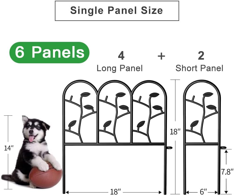 AMAGABELI 10 Panels 17in(H)×10ft(L) Decorative Garden Fences and Borders for Dogs No Dig Rustproof Metal Fence Panels Garden Edging Border Animal Barrier Fencing for Flower Beds Yard Patio Decor Black