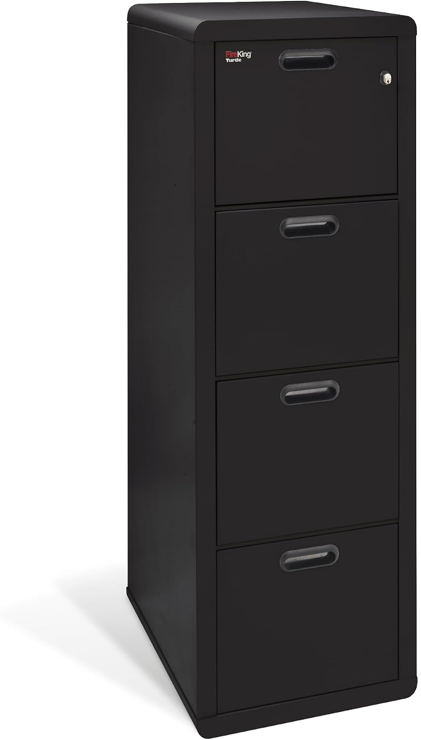 FireKing Turtle Vertical 2 Drawer Fire Rated File Cabinet, Black | 1 Hour Fire Rated Filing Cabinet - UL Class 350 - Water Resistant - Key Lock - Made in USA