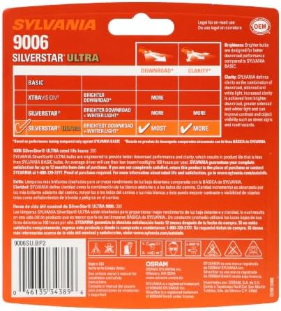 SYLVANIA - 9006 SilverStar Ultra - High Performance Halogen Headlight Bulb, High Beam, Low Beam and Fog Replacement Bulb