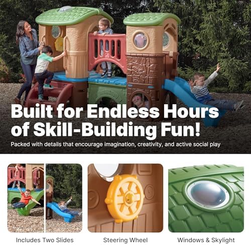 Step2 Clubhouse Climber Playset for Kids, Jungle Gym with Elevated Playhouse, Outdoor Backyard Playground Set, Two Toddler Slides
