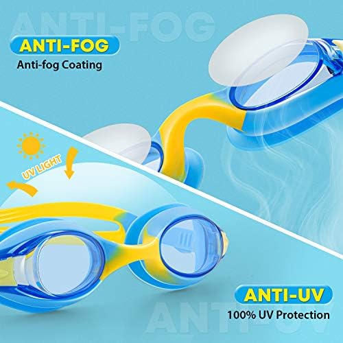 Portzon Unisex-Child Swim Goggles, Anti Fog No Leaking Clear Vision Water Pool Swimming Goggles
