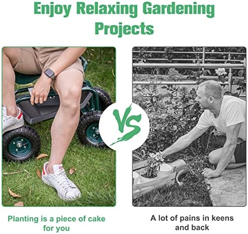 Peach Tree Garden Cart Rolling Work Seat with Tool Tray Heavy Duty Scooter Gardening Planting