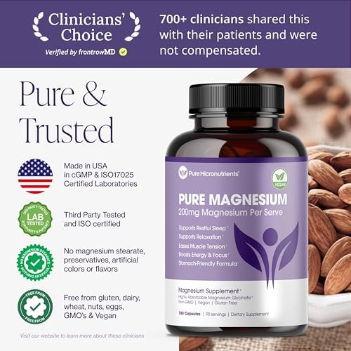 Pure Magnesium Glycinate Supplement – Highly Absorbable Chelated Magnesium to Support Sleep, Muscle & Nerve Health, Energy