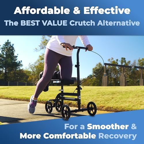 KneeRover Economy Steerable Knee Scooter – Foldable Mobility Aid & Knee Walker with Adjustable Handlebar and Comfortable Knee Pad for Adults (Black) | Knee Walker, For Adults, Foot Surgery & Broken Ankle, Foldable, Crutch Alternative