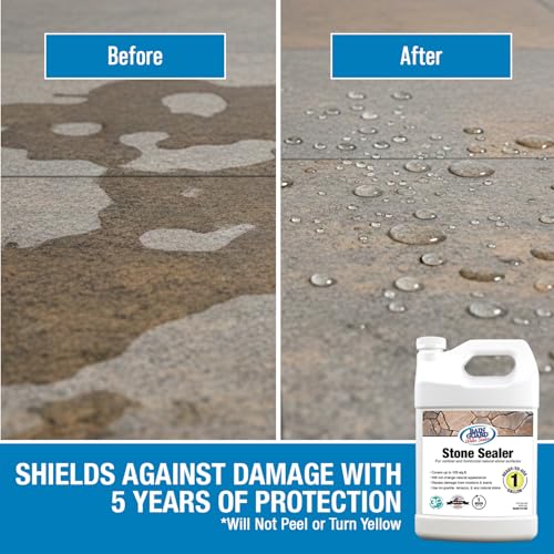 Rainguard Water Sealers Stone Sealer, Penetrating Protection Against Moisture Damage and Stains, for All Stone Surfaces, Silane/Siloxane Waterproofer, Natural Finish, Ready to Use, 5 Gallons | Silane Siloxane Waterproofer, Protects Against Moisture Damag…