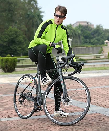 Men's Cycling Jersey Set, Winter Thermal Fleece Lining Waterproof Long Sleeve Jacket with Padded Riding Pants