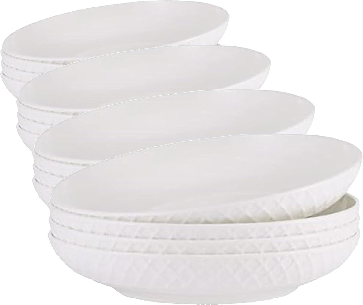 Mikasa Trellis Bone China 9-Inch Pasta Bowls Set of 4, Lightweight, Chip-Resistant White Porcelain, Dishwasher and Microwave Safe