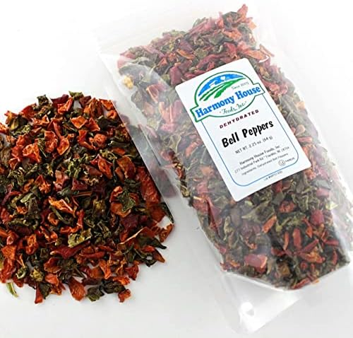 Harmony House Dried Mixed Bell Peppers, Diced – Dehydrated Vegetables for Cooking, Camping, Emergency Supply and More