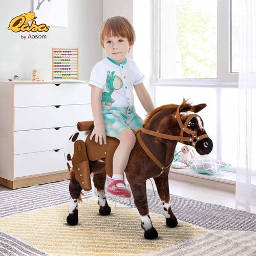 Qaba Sound-Making Ride On Horse for Toddlers 3-5 with Padding Brown | Neighing and Galloping Sound, Stuffed Animal Horse Toy for Kids, Soft Feel