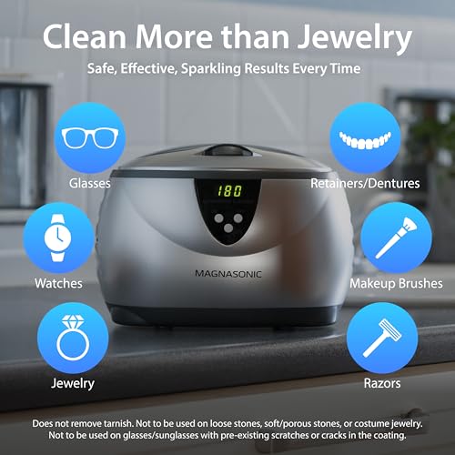 Magnasonic Ultrasonic Cleaner - 20oz Stainless Steel Tank, Digital Timer, 5 Cleaning Modes, Ultrasonic Jewelry Cleaner for All Jewelry, Eyeglasses, Watches, Dentures, Retainers & More