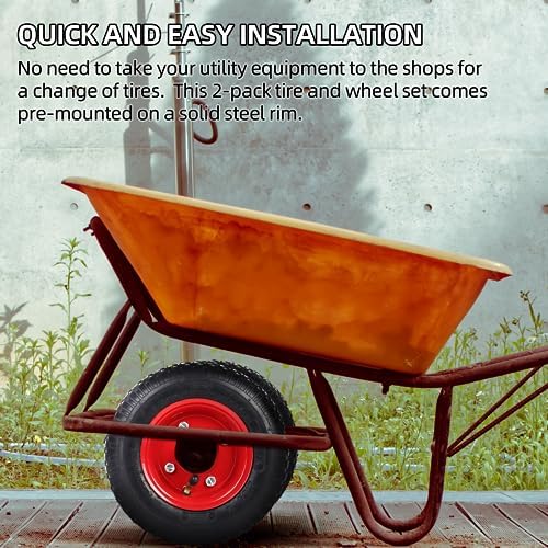 AR-PRO (2-PACK) 4.80/4.00-8" Tire and Wheel, 16" Pneumatic Tire Wheels with 3/4" Bearings and 3" Centered Hub for Wheelbarrow, Hand Truck