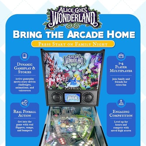 Alice Goes to Wonderland Pinball with LED Lighting | Home Pinball Machine with Real Flippers, Bumpers, Ramps & Multiball, Wi-Fi High Scores