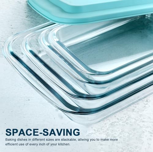 M MCIRCO 8 Piece Deep Glass Baking Dish with Lids, BPA free,Gray