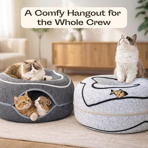 Cat Cave – Premium Felt Cat Bed for Indoor Cats, Handmade 100% Merino Wool (Large, Black Aqua)