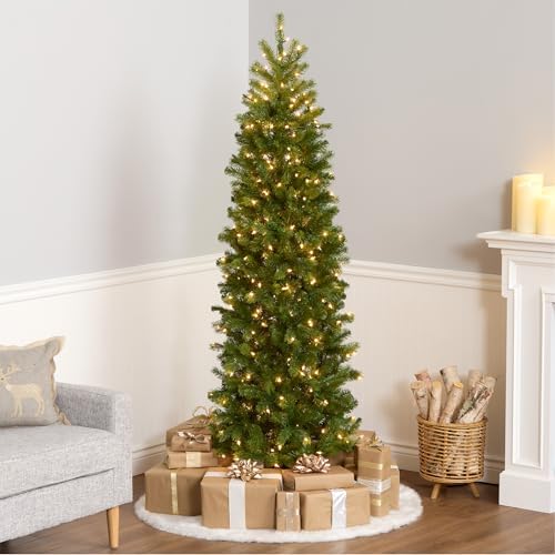 National Tree Company 7.5ft Pre-Lit Downswept Douglas Fir Christmas Tree | Slim, 350 Clear Lights, 796 Tips, Includes Stand, Green