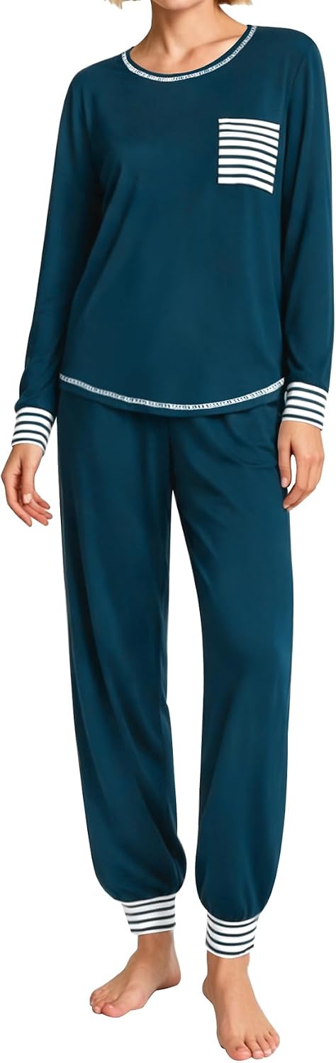 SWOMOG Women’s Pajamas Set Long Sleeve Sleepwear with Long Pants Soft Modal Loungewear Pj Set